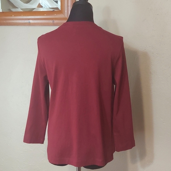 Women's Rafaella Petite Wine Cardigan with Champagne Gold Accents Sz PM - Picture 4 of 11